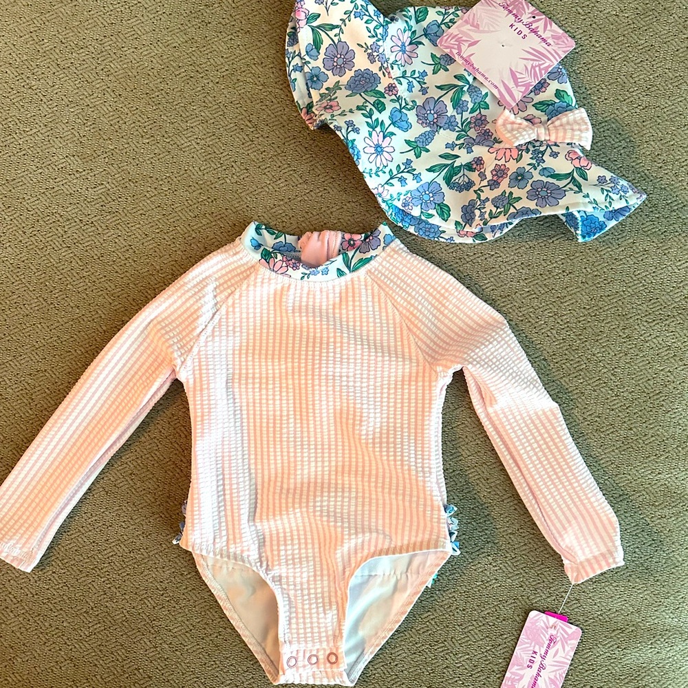 NWT Tommy Bahama baby long sleeve swimsuit and hat. Size 24 months.